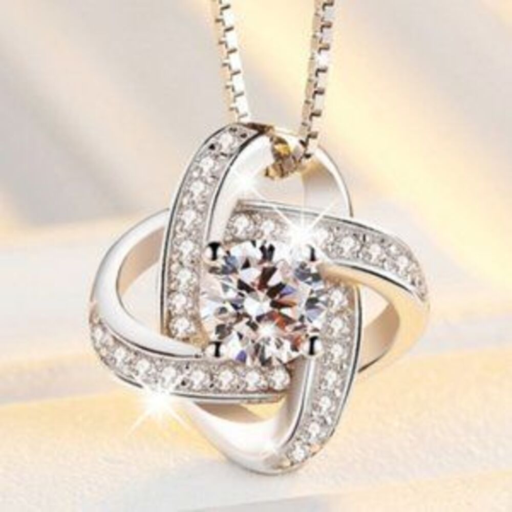 925 Sterling Silver Diamond Infinity Necklace C3